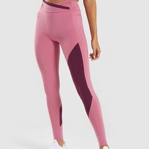 NWOT Dusky Pink and Dark Ruby Asymmetric Gymshark Leggings. Size Large.